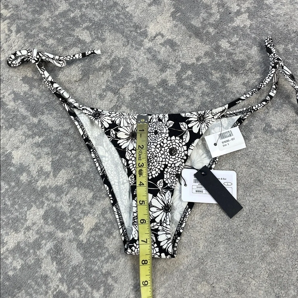 NWT Lisa Marie Fernandez Floral Cheeky Bikini Bottom Black White Side Tie Sz 3